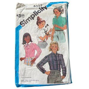 80s Simplicity 6555 Girls Blouse Sewing Pattern Sizes 7 and 8 Vintage 1984 CUT